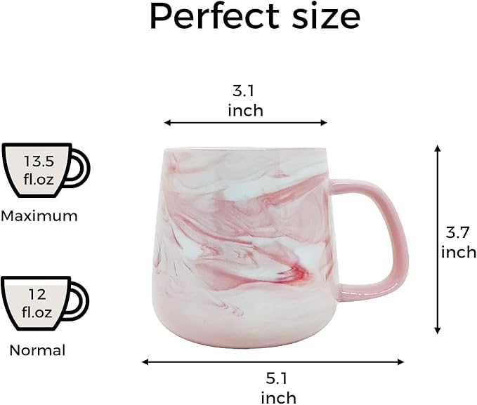 Ceramic Coffee Mug, Pink Marble Pattern Coffee Cups 12 Oz, Aesthetic Stoneware Cups, Coffee Mugs For Women, Dishwasher Safe, Microwave Safe