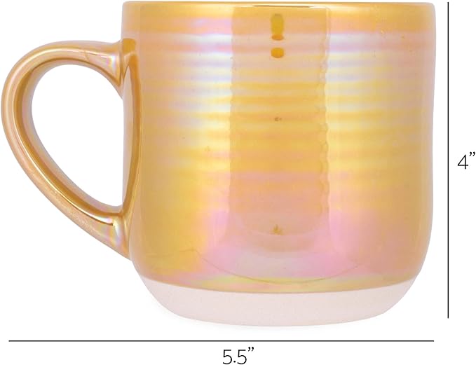 Elanze Designs Glossy Reactive Glaze Large 17 Fluid Ounce Everyday Kitchen Food Grade Ceramic Stoneware Coffee Mug Cup with Comfort Curved Handles, Set of 4, Gold Tone