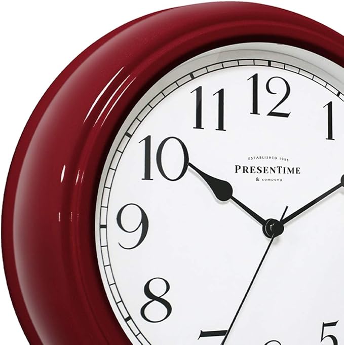 Presentime & Co Chic Home Collection 10" Molly Clock, Silent No Ticking, Red Color. Modern Decorative Wall Clock for Kitchen, Kid's Room, Bathroom, Bedroom, and Office