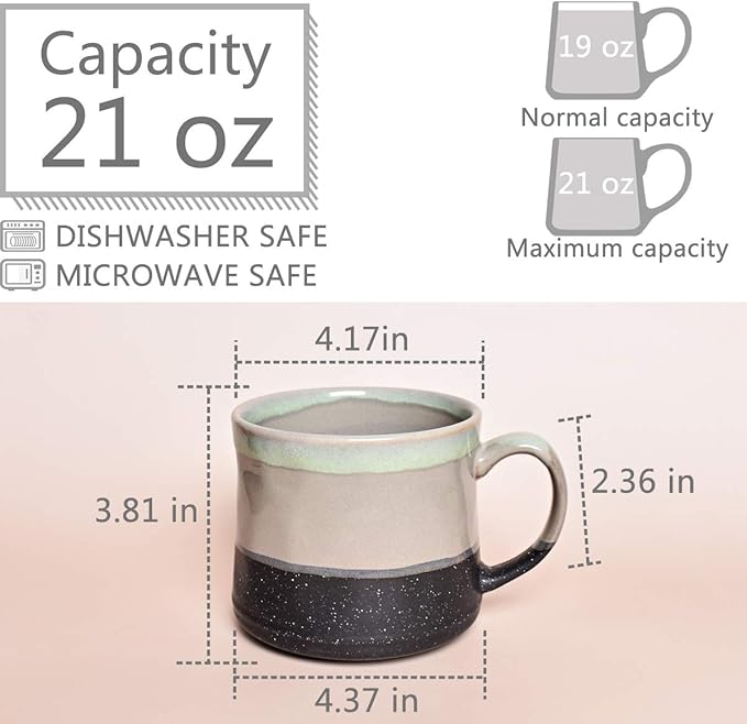 Bosmarlin Large Ceramic Coffee Mug, Big Tea Cup, 7 Colors to Choose, 21 Oz, Dishwasher and Microwave Safe, 1 PCS… (Grey)