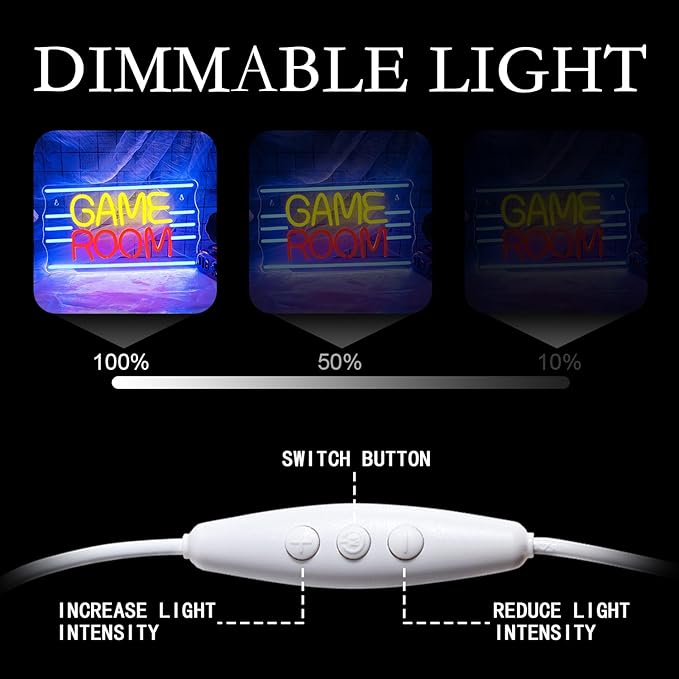 LUCUNSTAR Game Room Neon Sign, Wall Decor Light With Dimmable Switches for Gaming, Play Room