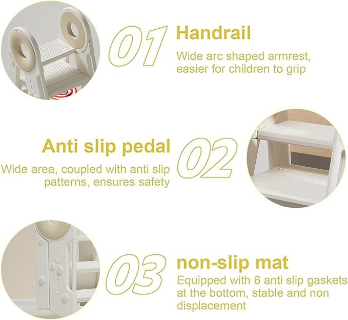 Step Stool for Kids Toddler, Adjustable 3 Folding, Learning Helper Stool for Bathroom Sink Toilet Potty Kitchen Counter with Handles and Non-Slip Pads(Pink)