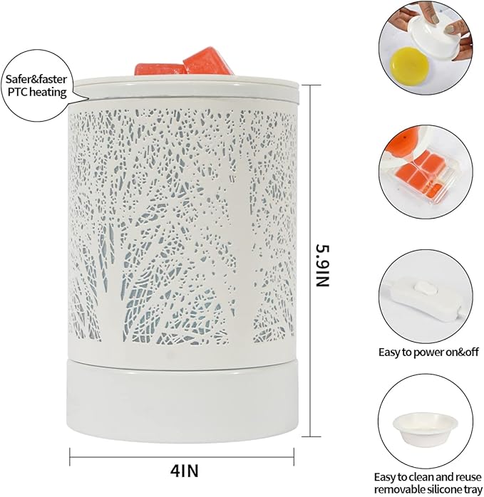 Scented Oil Wax Melt Warmer with 7 Colors Changing Led Light White Forest Design Fragrance Wax Candle Warmer for Home Décor