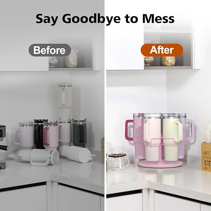 Water Bottle Organizer for Stanley 40 oz, Rotating Stanley Cup Organizer Holder, Tumbler Organizer Holder, Stanley Cup Accessories, Easy to Install, Pink๏ผPatented Product๏ผ