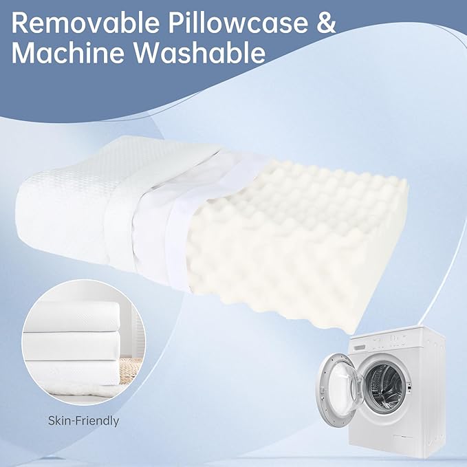 Latex Pillow,Cervical Neck Support Bed Pillows with Removable Comfort Pillowcase,Large Particle Massage Bumps,Latex Contour Pillow for Side, Back and Stomach Sleeping