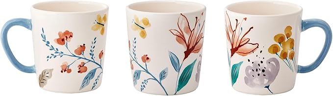 Bico Blossom Symphony Ceramic Mugs, Set of 4, for Coffee, Tea, Drinks, Microwave & Dishwasher Safe