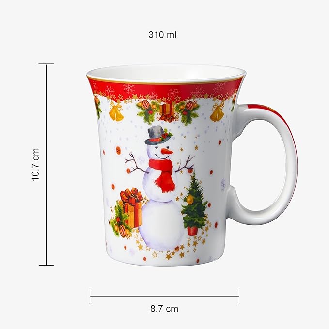 Christmas Snowman Festive Mug - Ceramic Microwave & Dishwasher Safe - 10.5oz Holiday Mugs for Coffee, Hot Chocolate, Eggnog - Merry Christmas - Elf, Tree, Santa Design - Red & Green Great Gift!
