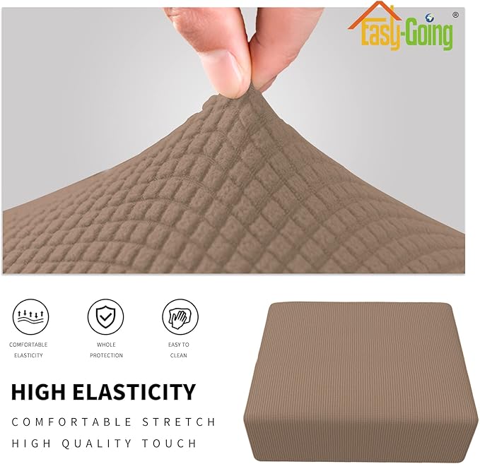 Easy-Going Stretch Square Ottoman Cover 40x40x15 inch Folding Storage Stool Furniture Protector Soft Rectangle slipcover with Elastic Bottom Camel