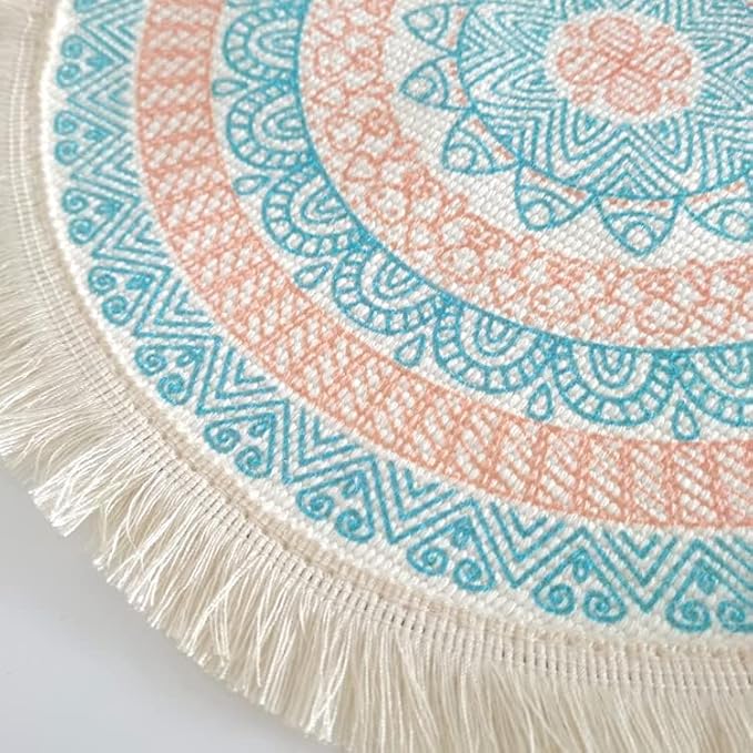 Kitchen Table Placemats Set of 6 with,Round HandmadeWoven Fringe Placemat,for Dining Room, Kitchen, Place Mats for Parties,Use-Size 13×13 Inches