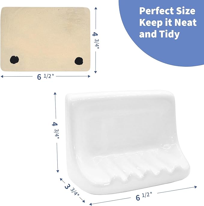 White Vintage Mounted Ceramic Soap Dish for Shower Wall,Retro Ceramic Soap Holder Porcelain Soap Tray for Home Bathtub Bathroom Sink Shower Wall Easy to Clean Keep Soap Dish Dry