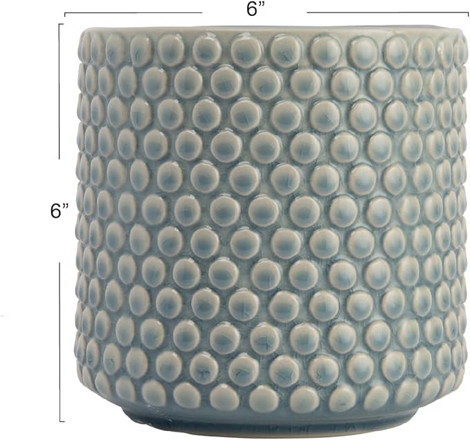 Bloomingville Coastal Stoneware Pot with Raised Dots and Crackle Glaze, Sky Blue, 6"