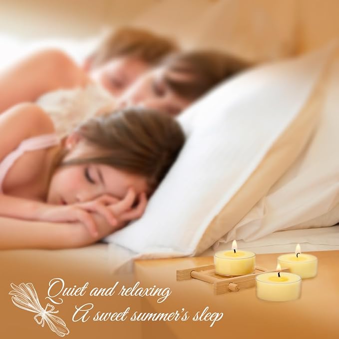 Natural Citronella Tea Light Candles, Tiny Soy Wax Aromatherapy Citronella Tealights Set of 24-4 Hours Burning - Great Gift for Summer Outdoors Indoors Home Garden Patio Balcony