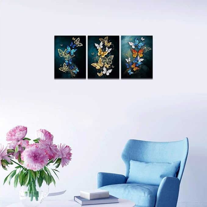 Living Room Wall Decor Canvas Wall Art for Bedroom Bathroom wall painting Artwork Blue background Abstract butterfly pictures office wall decorations for kitchen 3 Panels Modern fashion family decor