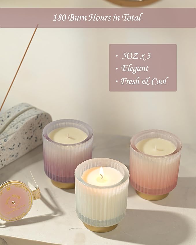 DN DECONATION Scented Soy Candle Set for Mom, 3 Pack Aromatherapy Candles with Cedar, Autumn Wood and Sandalwood Fragrance for Home Stress Relief Women Birthday Anniversary Presents