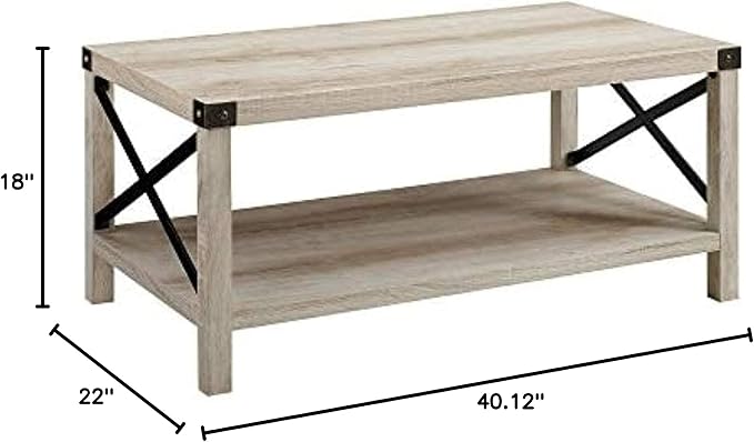 Walker Edison Sedalia Modern Farmhouse Metal X Coffee Table, 40 Inch, White Oak