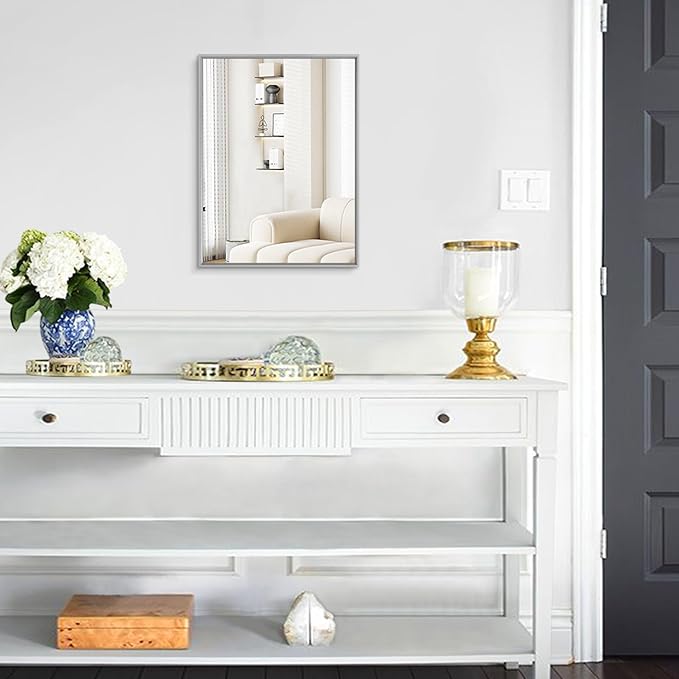 AAZZKANG Grey Wall Mirror Decorative Metal Framed Mirrors Modern for Bedroom Bathroom Dressing Room Home Entrancce Decor Rectangular