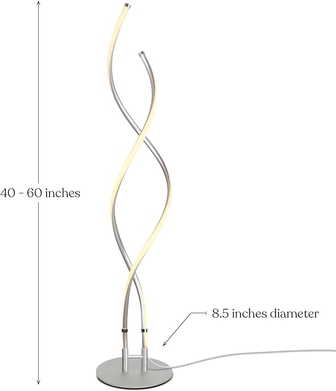 Brightech Embrace Dimmable LED Floor Lamp – Modern Spiral Adjustable Standing Lamp for Living Rooms & Offices – 2-in-1 Tall End Table Lamp for Bedroom Reading - Silver