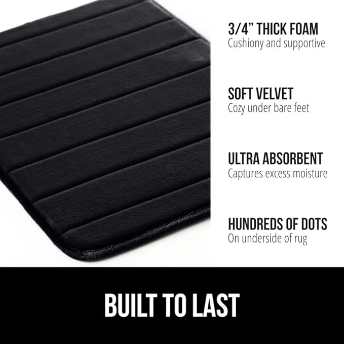 GORILLA GRIP Memory Foam Bath Mat, Soft Absorbent US Designed Bathroom Rug, Gripping Dots Machine Washable Bathmat, Cushioned Floor Mats, Shower Sink Rugs Room Décor Accessories, 30x20 Black