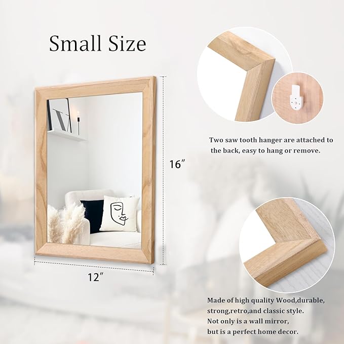 AAZZKANG Rustic Mirrors for Wall Rectangle Wood Frame Mirror Decorative for Farmhouse Bedroom Bathroom Living Room Small