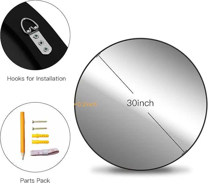 CULER Round Black Bathroom 30 Inch Mirror,Circle Wall Modern Mirror for Bedroom,Hanging Vanity Tempered Glass Mirrors for Entryway or Living Room (30 inch, Black)