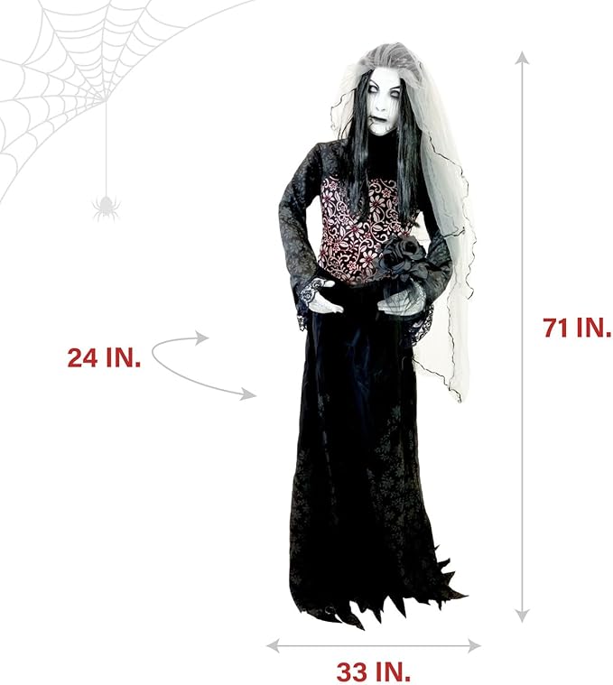 Haunted Hill Farm Rising Ghost Bride by Tekky, Battery-Operated, Sound Activated Animatronic with Sound Effects and Lights for Indoor or Covered Outdoor Creepy Halloween Decoration