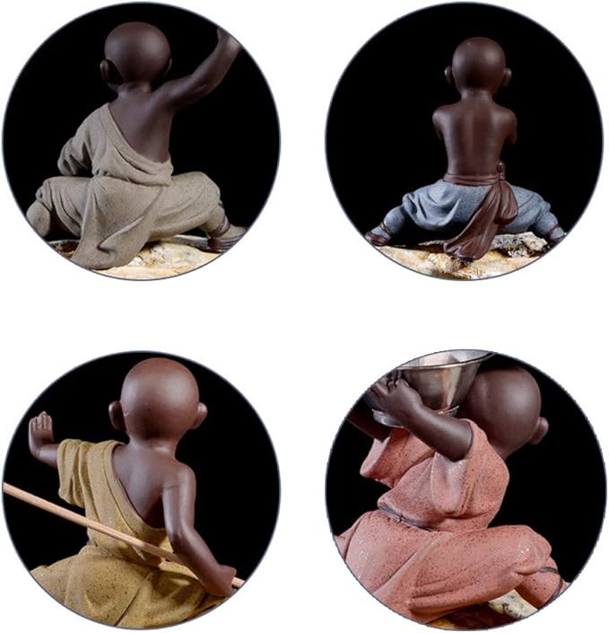 Kingzhuo Ceramic Cute Buddha Statue Adorable Monk Figurines Delicate Chinese Four Style Kung Fu Monks Set of 4 Monk Sculptures for Home Decor Tabletop Display Ornaments Decoration 4.7in in Height