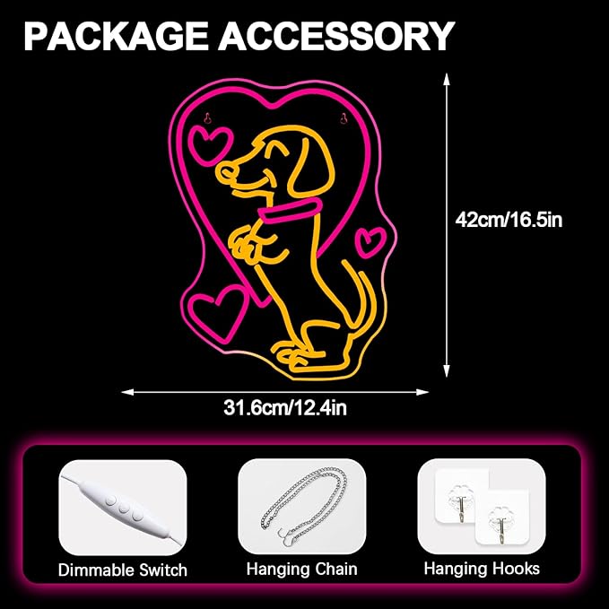 NOSUN Love Dog Neon Sign for Wall Decor With USB Light Up Sign for Bar, Party, Club, Bedroom, Gaming Room, Men Cave - LED Decorations