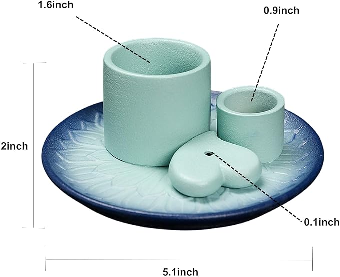 4 in 1 Incense Burner Holder,Incense Sage and Palo Santo Holder,Incense Stick Holder,Ceramic Incense Holder Ash Catcher,for Meditation Room (Black + Blue)