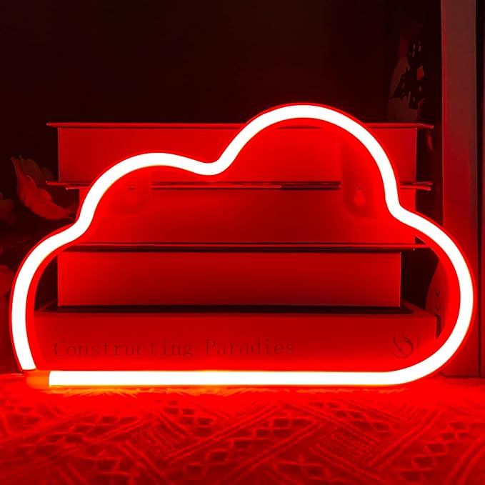 LED Cloud Neon Light for Wall Decor, Battery or USB Powered Sign Shaped Decoration Wall Lights for Bedroom Aesthetic Teen Girl Kid Room Birthday Wedding Party Halloween (Red)