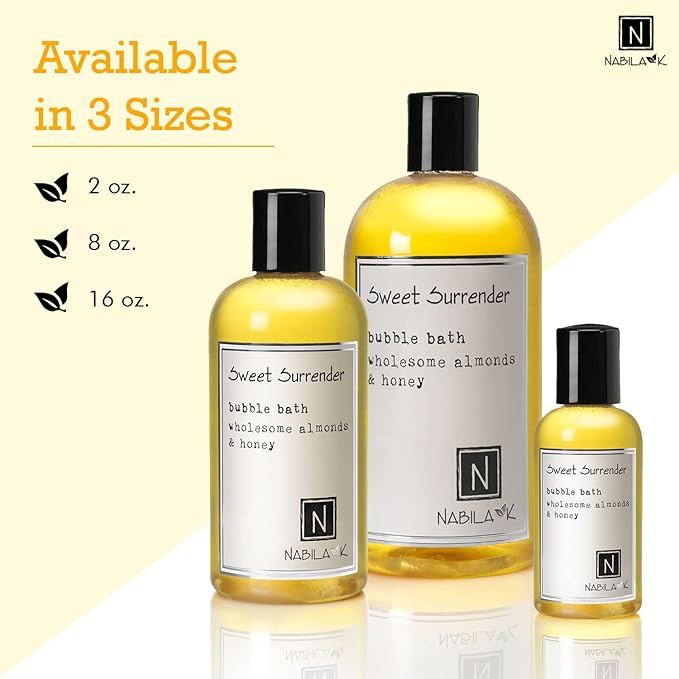 Sweet Surrender Travel Size Bubble Bath with Almond & Honey Scent by Nabila K - Essential Oils, Natural Ingredients for Sensitive Skin, Gentle, Moisturizing - Luxury for Women & Men, 2 oz