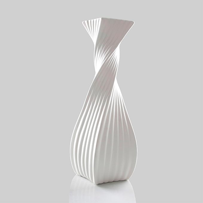Large White Ceramic Flower Vase - 15.7 in Tall White Floor Vases for Decor Living Room Modern Minimalist Vase for Branches and Dried Flowers,Decorative Fireplace Bedroom Kitchen
