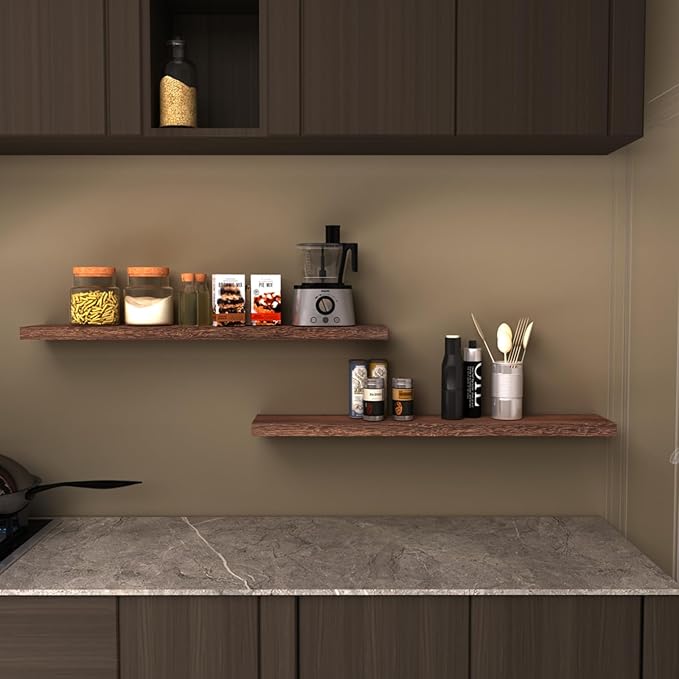 Floating Shelves 36 Inch Wall Shelf Solid Wood Mounted Storage for Bedroom Living Room Set of 2, Rustic Brown Wall Shelves
