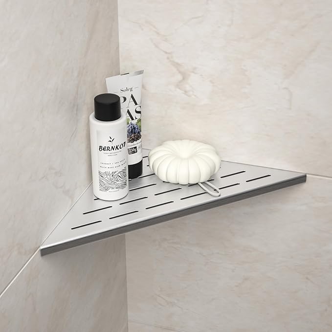 Corner Shower Shelf, 12" Brushed 304 Stainless Steel Slot Design Recessed Corner Shelves 2 Pack Bathroom Shelf Rack for Tiled Wall, Large Size
