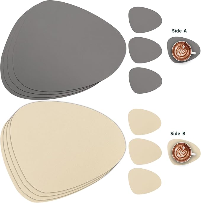 Myir JUN Placemats, Dual-Sided Placemats Waterproof Faux Leather Placemats Set of 6 Place Mats and Coasters Non-Slip Washable Table Mats for Dining Table (Gray Wheat, Set of 6)