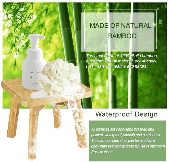 Kids Step Stool - Toddler Stool - Bamboo Wooden Stepping Foot Stools Adult Bedside Step Stool for Bed 350 Lbs Capacity Portable Small Stools to Sit on (Small Square)