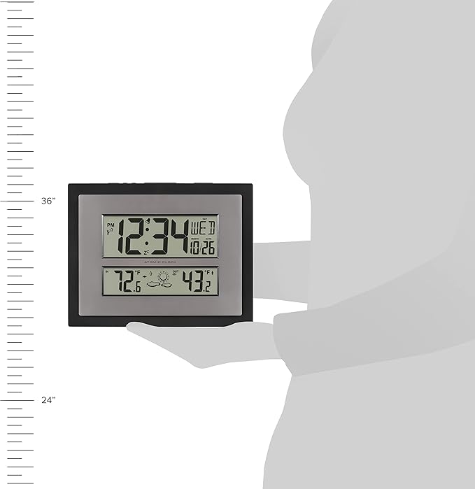 La Crosse Technology 512-85937-INT Atomic Digital Wall Clock with Temperature & Forecast in Gray/Silver