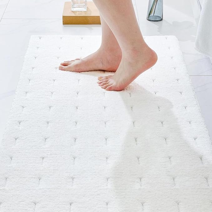 ILANGO White 4360+5060 Bathroom Rugs Bath Mat Set, Dries Quickly,Non Slip Fluffy Shaggy Bath Washable Mats Set for Bathroom,Tub