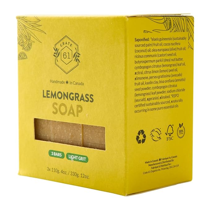 Handmade in Canada, Plant Based Cold Process Natural Bar Soap For Face And Body, With Premium Essential Oils, For Men And Women 3 Pack (Lemongrass)