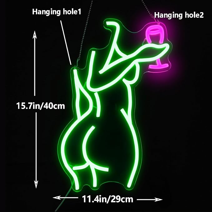 Ajoyferris Lady Back Neon Sign Dimmable LED Lady neon sign Green Neon Sign Woman Neon Sign Sexy Lady Neon Signs for Bedroom Man Cave Bar Store Home Party Art Decor Gifts(16X11 inches,Green)