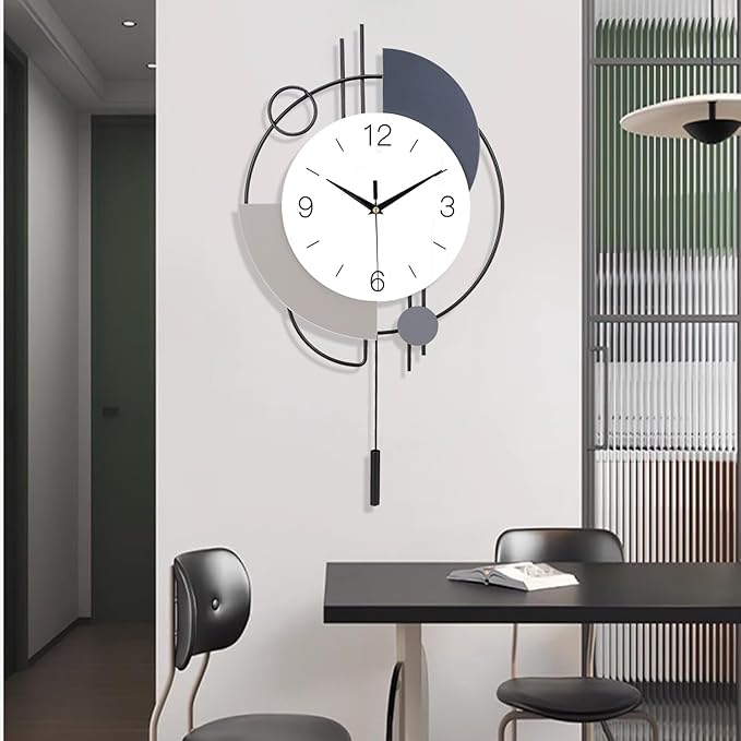 Decorative Wall Clock with Pendulum,Silent Non-Ticking Quartz Battery Operated,Large Wall Clock for Living Room,Kitchen,Home,Bathroom,Bedroom Wall Decor,20x33.5 inch