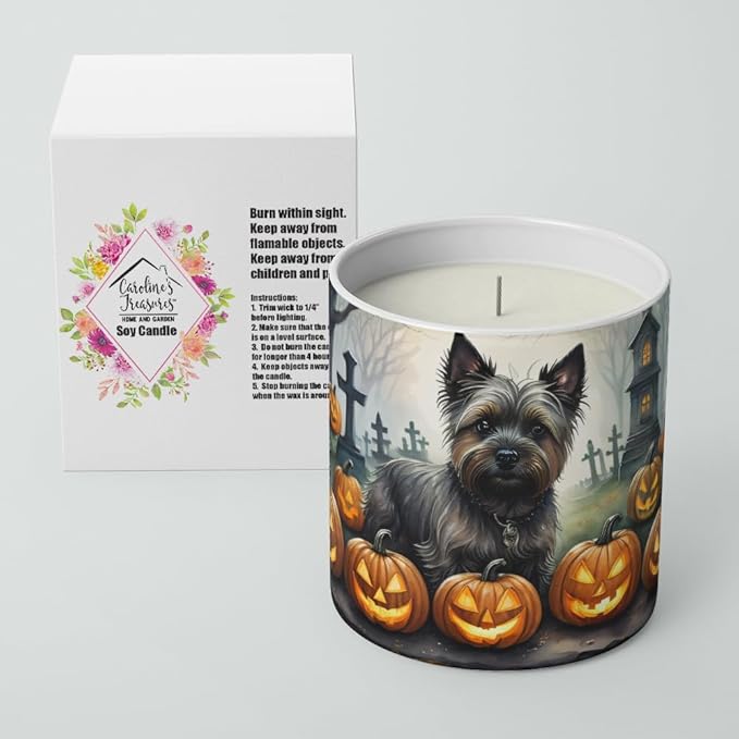 Caroline's Treasures DAC2027CDL Cairn Terrier Spooky Halloween Decorative Soy Candle Nature Soy Wax Essential Oil Home Decor Ideal for Bedroom Kitchen Bath Office Gift, 10 oz