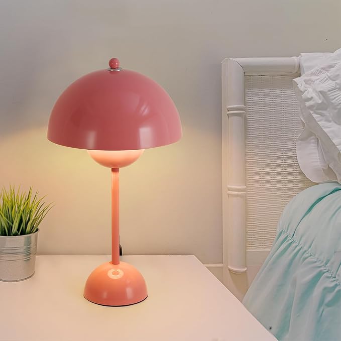 COSYLUX Modern Small Table Lamp for Bedroom, Cute Dome Shade Reflecting Light Reading Lamp for Living Room, Kid's Room, Study, Office, Beside Bedside Nightstand Desk Lamp(Pink)