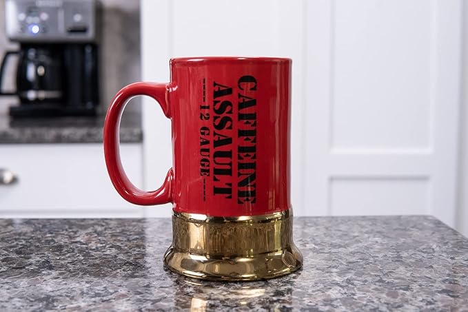 Caliber Gourmet 12-Gauge Shotgun Shell Ceramic Coffee Cup/Mug - Bold Red, Perfect Novelty Gift for Hunters & Gun Enthusiasts, Birthdays, Father's Day, Christmas & More - Funny, Quirky, and Functional