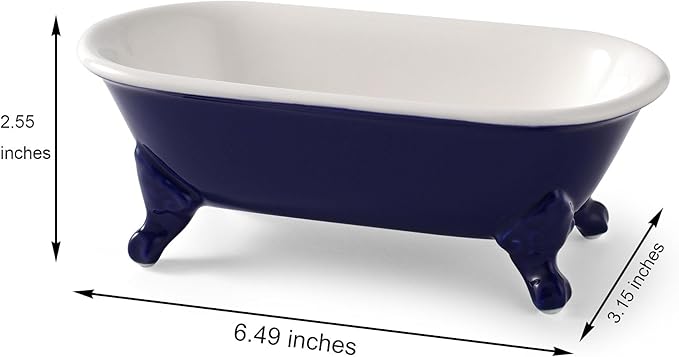 6.5" Ceramic Mini Decorative Clawfoot Bathtub Bar Soap Dish, Kitchen Sponge Holder and Shower Tray for Bathroom, 1 Pack(Navy Blue)