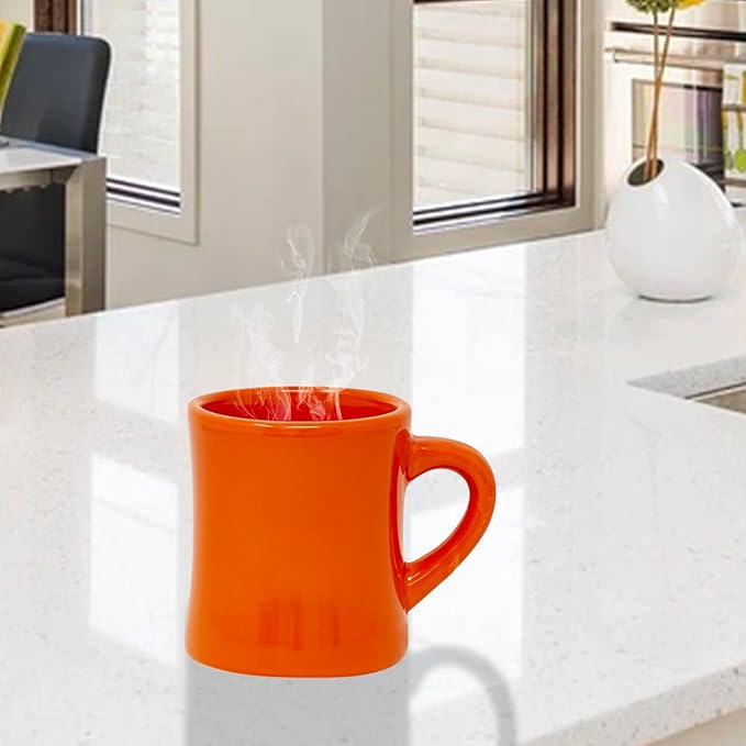 Funny Guy Mugs Classic Retro Diner Coffee Mug - Heavy Duty 10 Oz Stoneware Cup with Easy Grip Handle - Ideal for Hot and Cold Beverages (Orange, 10 Ounce)