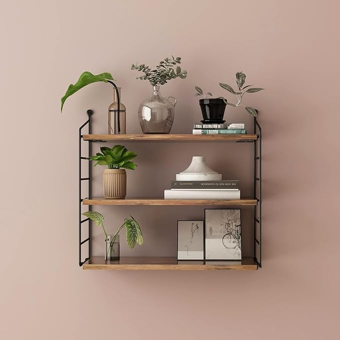 Floating Shelves Rustic Wood Wall Shelves Adjustable Metal Frame Decorative Hanging Storage Shelves for Bathroom, Living Room, Bedroom, Kitchen, Office 24 Inch (16 in)