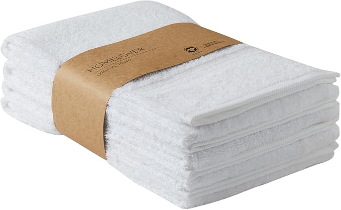 HOMELOVER 4 Piece Luxury Hand Towel Set - 100% Organic Cotton, 500 GSM, Hotel Quality, Highly Absorbent, Soft & Quick Drying Bathroom & Kitchen Towel for Face & Hand Washing (Snow White)