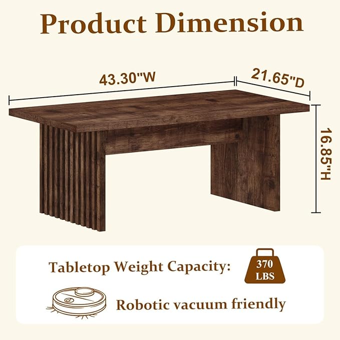 BON AUGURE Coffee Table for Living Room, Farmhouse Wood Center Table, Rectangle Mid-Century Living Room Tables (Rustic Oak, 43Inch)