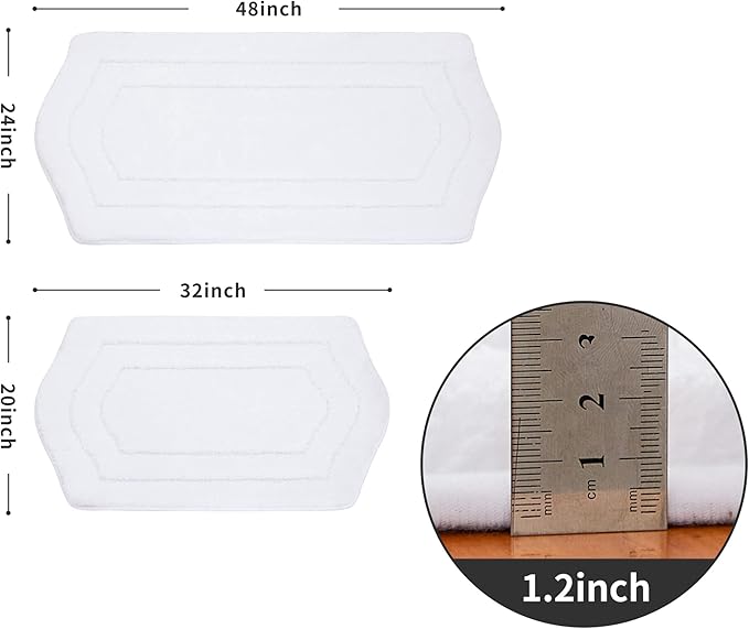 COSY HOMEER Extra Thick Bath Linen Sets Rugs for Bathroom - Anti-Slip Bath Mats Soft Plush 100% Strong Mirco Polyester Living Room Bedroom Water Absorbent(White,20x32+24x48 -Inches)