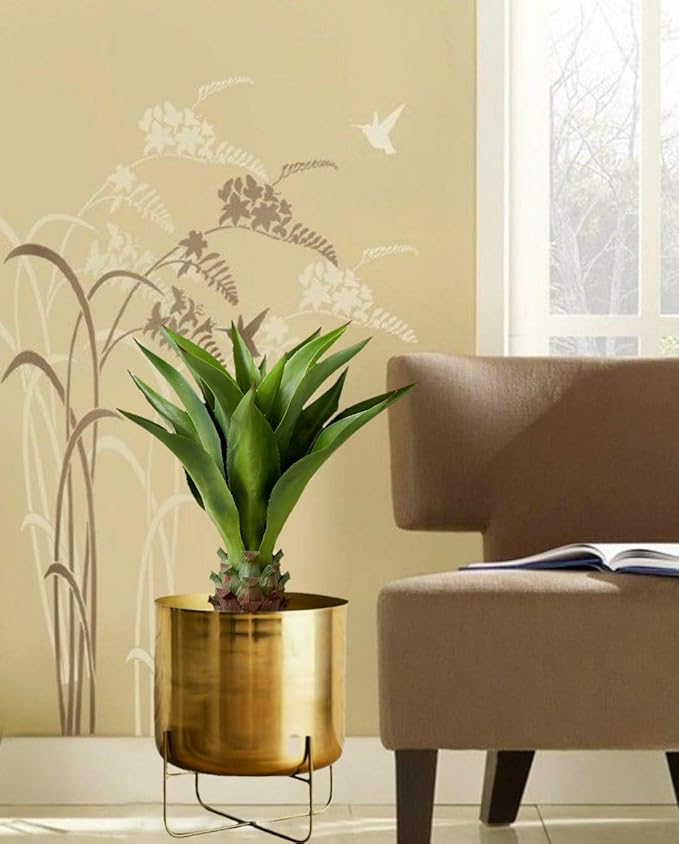 Serene Spaces Living Gold Planter with Detachable Stand – Modern Mid-Century Metal Pot for Indoor Plants – Decorative Flower Pot Holder for Living Room, Kitchen, Office, 14" Diameter & 23" Tall